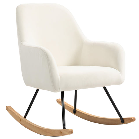 Rootz Rocking Chair - Recliner Chair - Velvet Accent Chair - Maximum Comfort - 68cm x 85cm x 89cm - Cream White