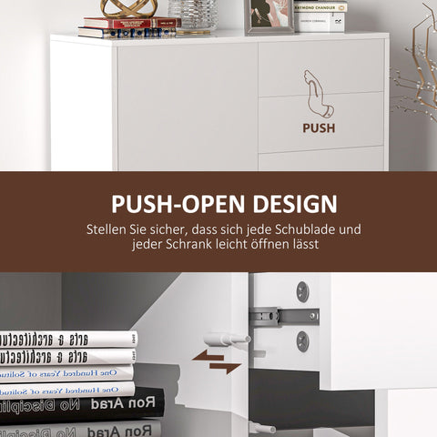 Rootz Storage Cabinet - Sideboard - Side Cabinet - Tipping Protection - 79cm x 36cm x 75cm - White