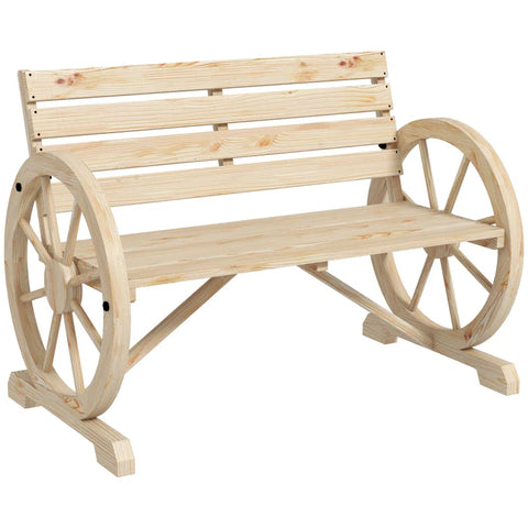Rootz Garden Bench - Wagon Wheel Design - 2 People - Natural Wood - Dark Brown - Fir Wood - Natural - L105.5 x W56 x H79 cm