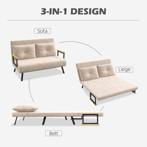 Rootz 2-Seater Velvet Sofa Bed - Convertible Couch - Sleeper Sofa - Adjustable Backrest - Plush Padding - 102cm x 73cm x 81cm (Sofa) / 183cm x 98.5cm x 26cm (Bed)