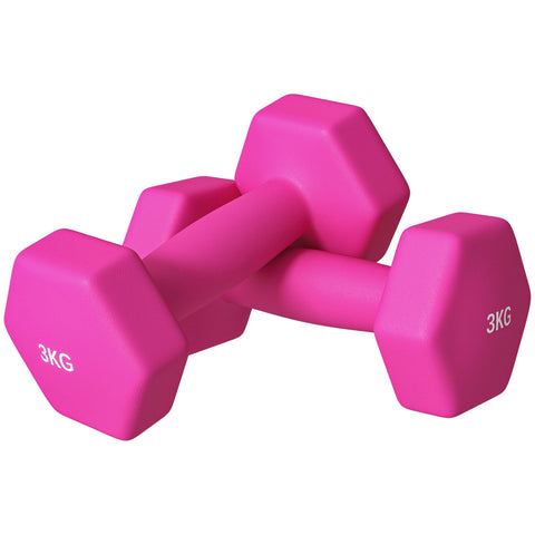 Rootz 2 x 3kg Dumbbell Set - Hand Weights - Exercise Weights - Floor-Friendly - 18x8x8cm - Hexagonal Design - Non-Slip Handles - Pink