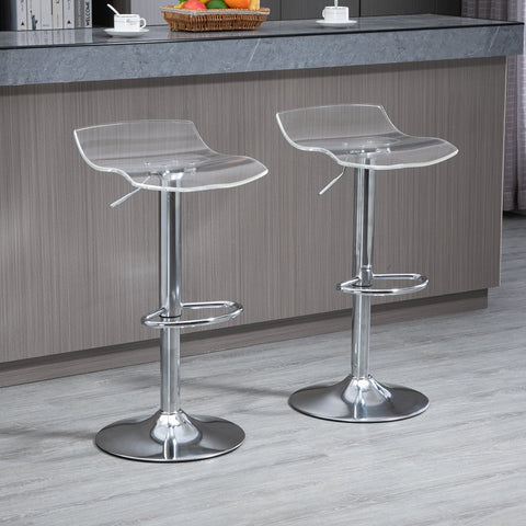 Rootz Set of 2 Bar Stools - Counter Stools - Acrylic Seats - Height Adjustable - 39x39x67-87cm - 360° Rotatable - Chrome Frame