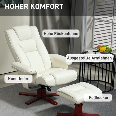 Rootz Relaxation Chair with Stool - Recliner Chair - Lounger - Tilting Backrest for Comfort - 84cm x 84cm x 104cm  White
