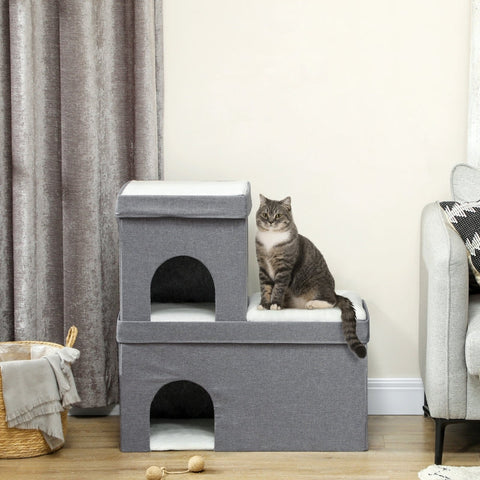 Rootz Cat House - Cat Cave Bed - Cozy Cat Condo - Soft Cushion - Dual Apartments - 74cm x 37.5cm x 78.5cm