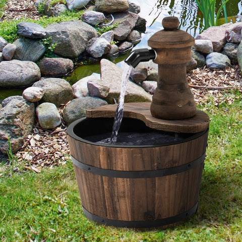 Rootz Garden Fountain - Decorative Barrel Fountain - Wooden Bucket Water Feature - Weather-Resistant - Adjustable Water Flow - Easy Assembly - Ø27 x 37 cm - Fir Wood + Metal