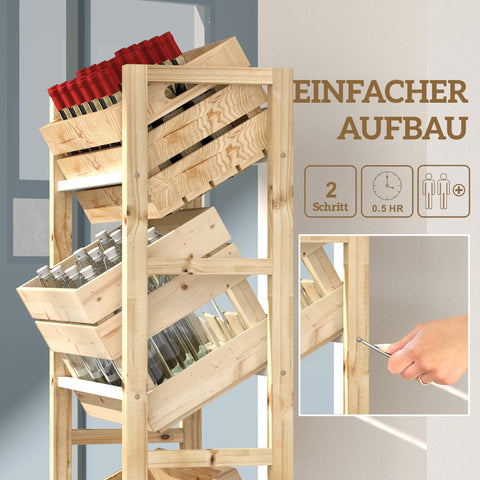 Rootz Beverage Crate Shelf - Wooden Storage Stand - 3-Tier Box Organizer - Natural Spruce Wood - 56 x 32 x 112 cm - Ideal for Parties & BBQs