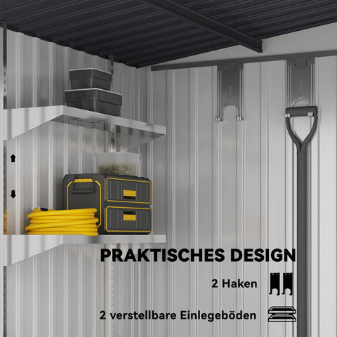 Rootz Metal Device House - Storage Shed - Equipment Shed - Ventilated Outdoor Storage - 154x206.5x181 cm