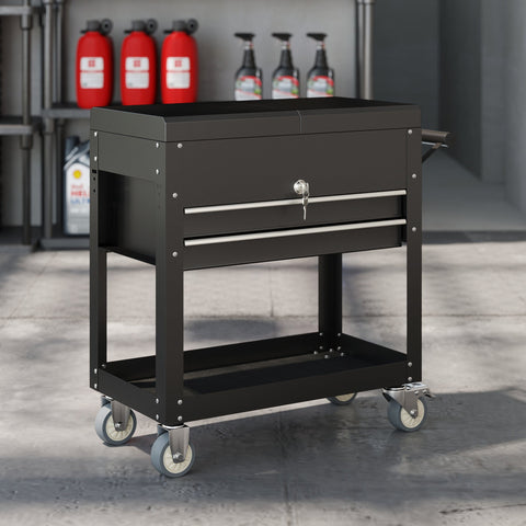 Rootz Rolling Tool Cabinet - Tool Box with Drawers - Storage Organizer - Mobile Workbench - Lockable Steel - 77.5-130L x 38W x 80H cm
