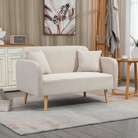 Rootz 2 Seater Sofa - Loveseat - Couch - Easy to Clean - 130cm x 70cm x 80cm, Cream Velvet, Rubberwood Legs