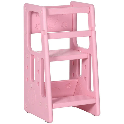 Rootz Learning Tower - Height Adjustable - Easy to Clean - Non-Slip - Child-Safe Plastic - Pink - 47x47x90 cm