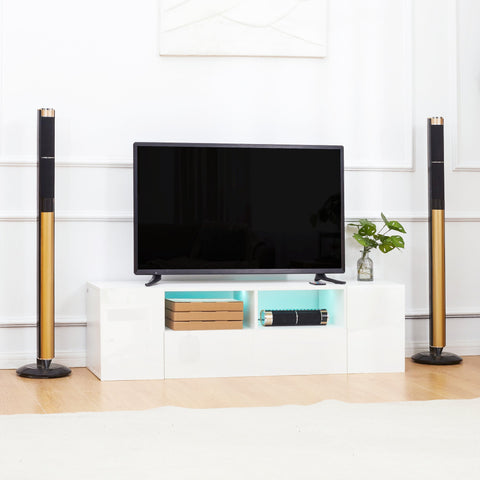 Rootz TV Stand - TV Bench - Media Console - LED Lights - Modern Style - 137 x 35 x 42 cm - White