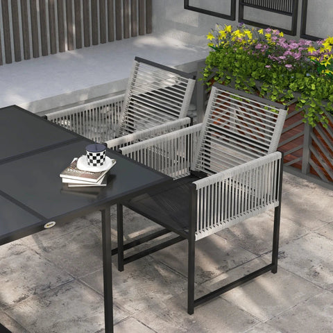 Rootz Garden Furniture Set - Outdoor Dining Set - Weather Resistant - 1 Table - 4 Chairs - Steel-tempered Glass-textline - Light Gray-Black - 48W x 43D x 40H cm