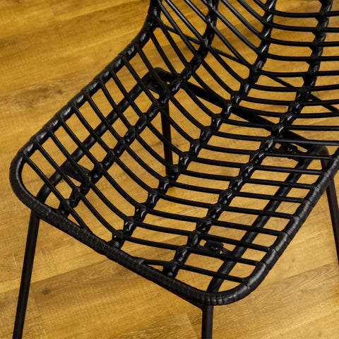 Rootz Dining Room Chairs - Accent Chairs - Boho Style - Kitchen Chairs - Steel Legs - Modern Design - PE Rattan+steel - Black - 44L x 58W x 85H cm