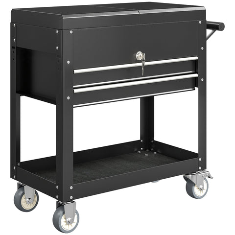 Rootz Rolling Tool Cabinet - Tool Box with Drawers - Storage Organizer - Mobile Workbench - Lockable Steel - 77.5-130L x 38W x 80H cm