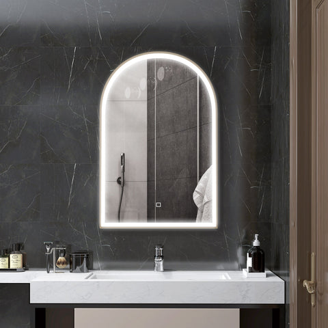 Rootz LED Bathroom Mirror - Wall-Mounted - Arched Mirror - Dehumidification Feature - 90 x 60cm - Adjustable Lighting, Memory Function