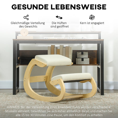 Rootz Ergonomic Swinging Knee Cutter - Knee Stool - Posture Enhancing Chair - Relieves Back Problems - 55cm x 85cm x 55cm - White, Brown