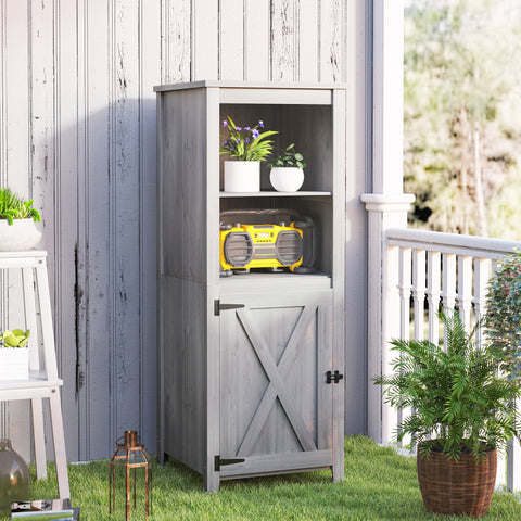 Rootz Garden Shed - Outdoor Storage Cabinet - Wooden Tool Shelter - Slim Design - Fir Wood - 60cm x 60cm x 160cm