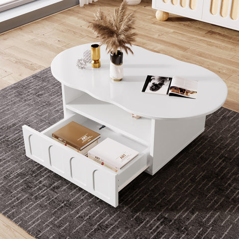 Rootz Cloud-Shaped Coffee Table - Living Room Centerpiece - Stylish Furniture - Push-to-Open Drawer - 100cm x 60cm x 39.2cm