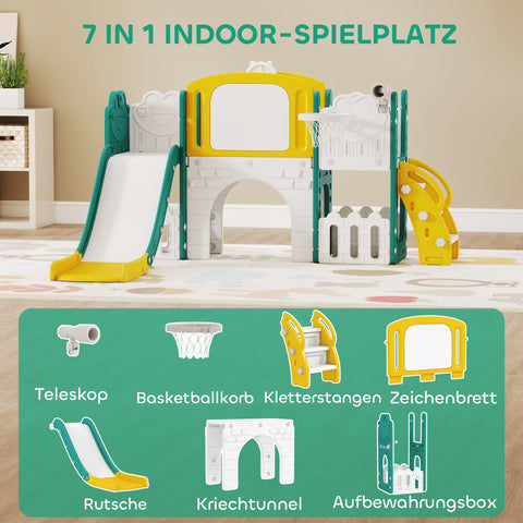 Rootz 7-in-1 Slide Set for Toddlers - Playset - Activity Center - Promotes Creativity & Friendship - 176cm x 150cm x 94cm - Yellow + Green
