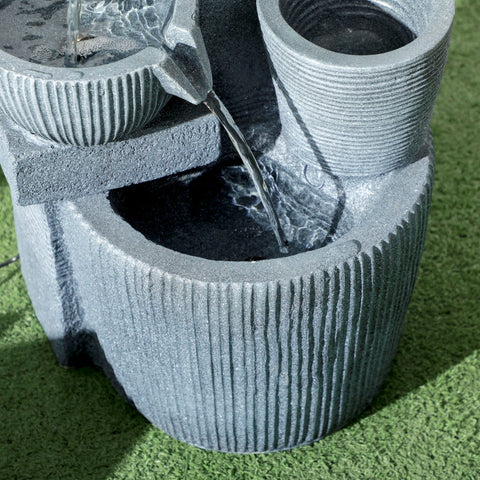 Rootz Garden Fountain - Outdoor Water Feature - Solar-Powered Fountain - 4 Levels - LED Lights - 57cm Height - Dark Gray - Resin