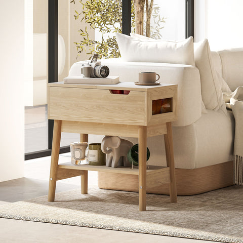 Rootz Side Table - Coffee Table - Bedside Table - Bohemian Style - 30x60x60.5cm with Open Shelf & Foldable Plate in Brown Masonation