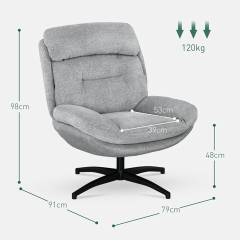 Rootz Swivel Lounge Chair - Accent Chair - Rotating Armchair - Chenille Fabric - Integrated Seat & Armrests - 79cm x 91cm x 98cm