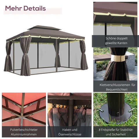 Rootz Garden Gazebo - Garden Tent - Party Marquee - Weatherproof - Privacy Protection - Stable & Secure - 390cm x 290cm x 280cm