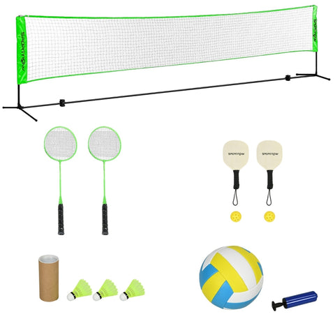 Rootz Badminton Net Set - Complete Sports Set - Rackets and Balls - Adjustable Net - Versatile Usage - 510L x 103W x 107-155H cm