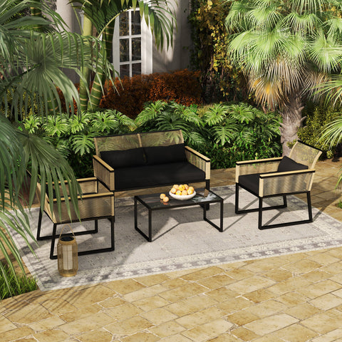 Rootz 4 Piece Rattan Garden Set - Balcony Furniture - Weatherproof Sofa Set - Comfort Cushions - 116cm x 71cm x 78cm