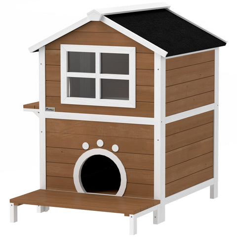 Rootz Outdoor Cat House - Weatherproof Cat Shelter - 2 Story Cat Home - Removable Floor - 66x66x90cm