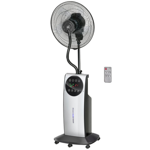 Rootz 2-in-1 Ventilator - Pedestal Fan - Mist Fan - Adjustable Mist Levels - Aromatherapy Compatible - Programmable Timer - Ø 44.5 x 135H cm - Silver + Black