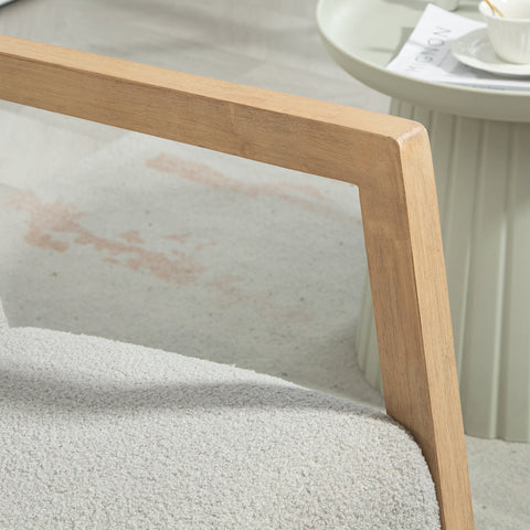 Rootz Rocking Chair - Still Chair - Wool Bouclé Fabric Seats - Relaxation Comfort - Solid Rubber Wood Legs - 60cm x 81cm x 71cm