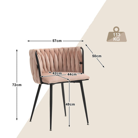 Rootz Set of 2 Velvet Dining Chairs - Modern Luxury Chairs - Pink Room Chairs - Comfort & Durability - 57L x 50W x 72H cm
