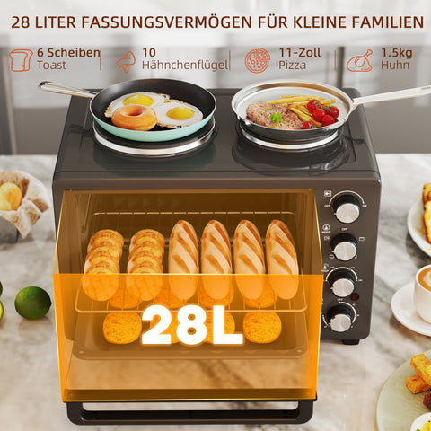 Rootz 28L Compact Toaster Oven - Mini Oven - Electric Oven - 2600W Power - 48.6 x 36.3 x 33cm - Black - Adjustable Temperature & Timer