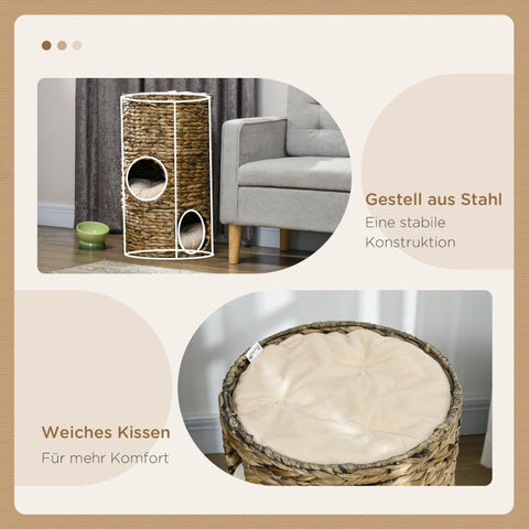 Rootz Cat Scratching Barrel - Cat Tower - Feline Hideout - Viewing Platform - Water Hyacinth - 40cm x 73cm - Dark Brown