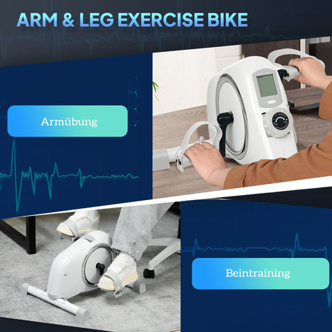 Rootz Mini Home Trainer - Under-the-Desk Foot Pedal - Arm & Leg Exercises - 8 Resistance Levels - Steel, White - 48cm x 43cm x 31cm