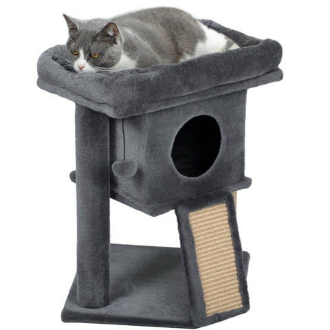 Rootz Scratch Tree - Cat Tower - Kitty Condo - Jute & Plush - Multi-Level Fun - 40 x 40 x 57 cm - Grey, Brown