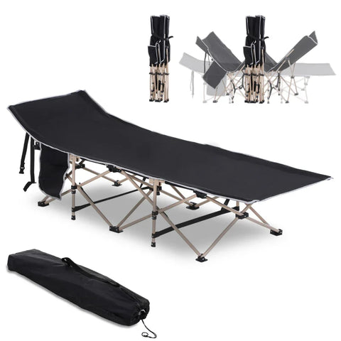 Rootz Camping Bed - Foldable - Carry Bag - Weatherproof - Guest Bed - Carrying Bag - Steel - Oxford - Black - 190 X 68 X 52 Cm
