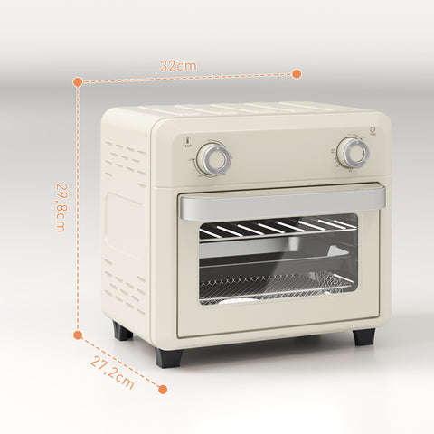 Rootz 10L Mini Convection Oven - Air Fryer - Touchscreen Cooker - Less Oil Cooking - 32 cm Weight x 27.2 cm Depth x 29.8 cm Height - White & Silver