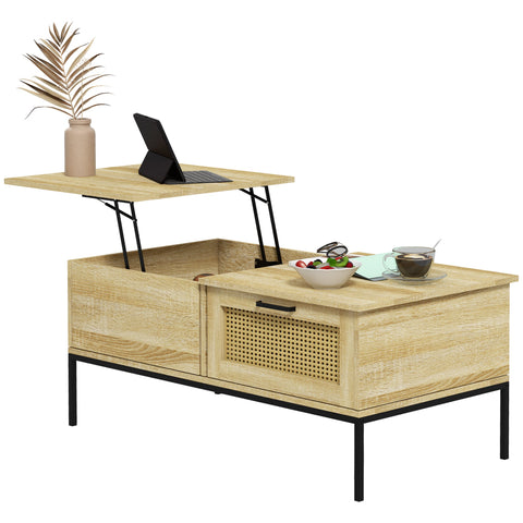 Rootz Coffee Table with Folding Tray - Living Room Table - Natural Wood Finish - Space Saver - 106 x 56.3 x 48 cm