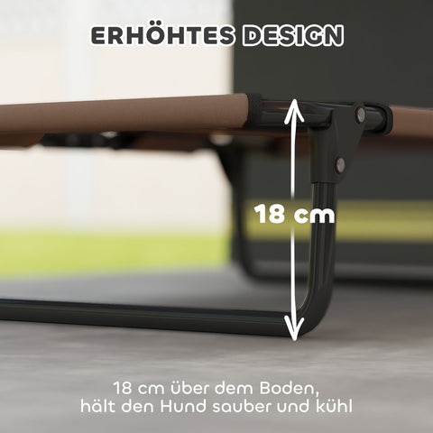 Rootz Foldable Increased Dog Bed - Outdoor Elevated Pet Lounger - Brown Oxford Fabric - Moisture-Repellent, Air Circulation - 75cm x 51cm x 18cm