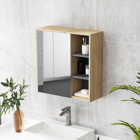 Rootz Bathroom Cabinet with Mirror - Bathroom Mirror Cabinet - Wall Mounting - Space-Saving Design - 60 x 20 x 60 cm - Brown Finish