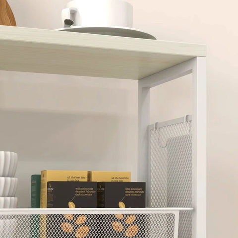 Rootz Niche Trolley - Multi-purpose Trolley - Kitchen Trolley - 3 Shelves - Hooks - Chipboard - White - 58 cm x 18.5 cm x 87 cm