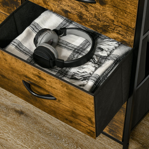 Rootz Chest of Drawers - Storage Cabinet - Bedroom Furniture - 5 Foldable Fabric Drawers - 83.5 x 29 x 87 cm - Industrial Style - Stable & Secure