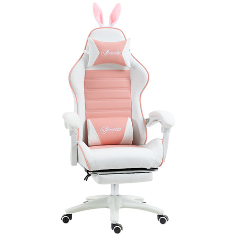 Rootz Pink Gaming Chair - Ergonomic Gamer Chair - Reclining Chair - Lumbar Support & Footrest - 65cm x 63cm x 136-142cm