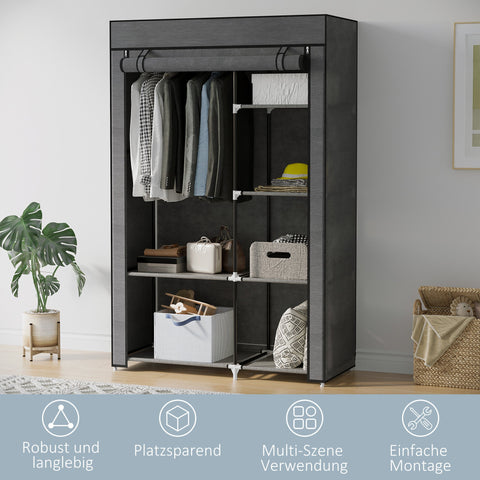 Rootz Fabric Cabinet - Storage Solution - Organizer - Dust Protection - 103x43x162.5cm - 6 Shelves & Clothes Rail - Grey