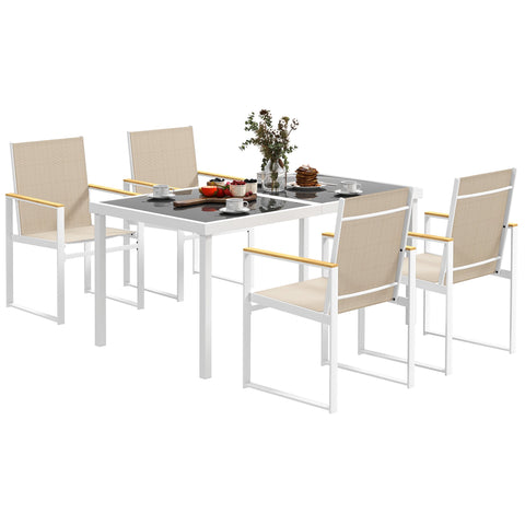 Rootz 5-Part Eating Set - Outdoor Table - Weather-Resistant Terrace Furniture - Hardened Glass Surface - 150cm x 87cm x 72cm