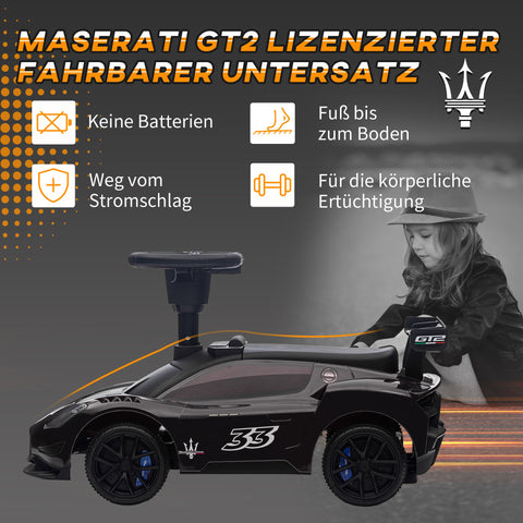 Rootz Maserati GT2 Ride-On Car - Kids Slide Car - Toy Vehicle - Horn & Music - 65L x 29W x 37H cm - Black