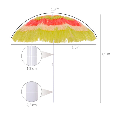 Rootz Hawaiian Umbrella - Beach Umbrella - Garden Parasol - Sun Protection - Adjustable & Tiltable - Ø160cm x H190cm