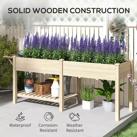 Rootz Elevated Wooden Planter - Raised Bed - Garden Planter with Shelf - Robust Design and Drain Holes - 207x59x78cm